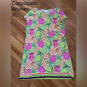 Cappagallo Pink & Green Pineapple Print Shift Dress - Women XL